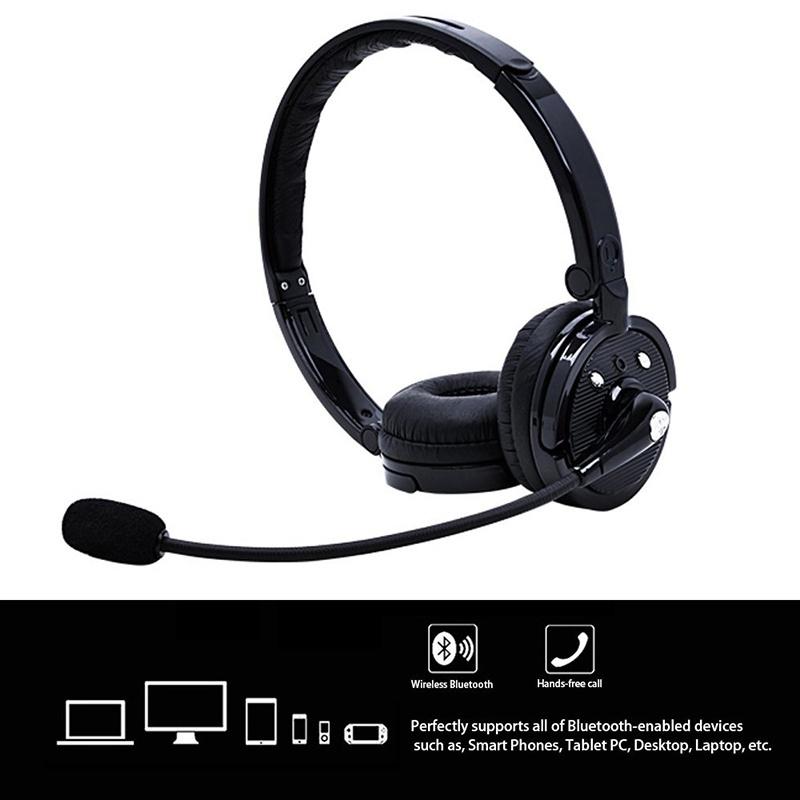 Trucker Headset with Microphone, Over-The-Head Wireless Stereo Headphones (Music Streaming, Hands-Free In Car, Up To 12 Hours, Noise Cancelling) for Truck Drivers and Telephone Operator (Black)