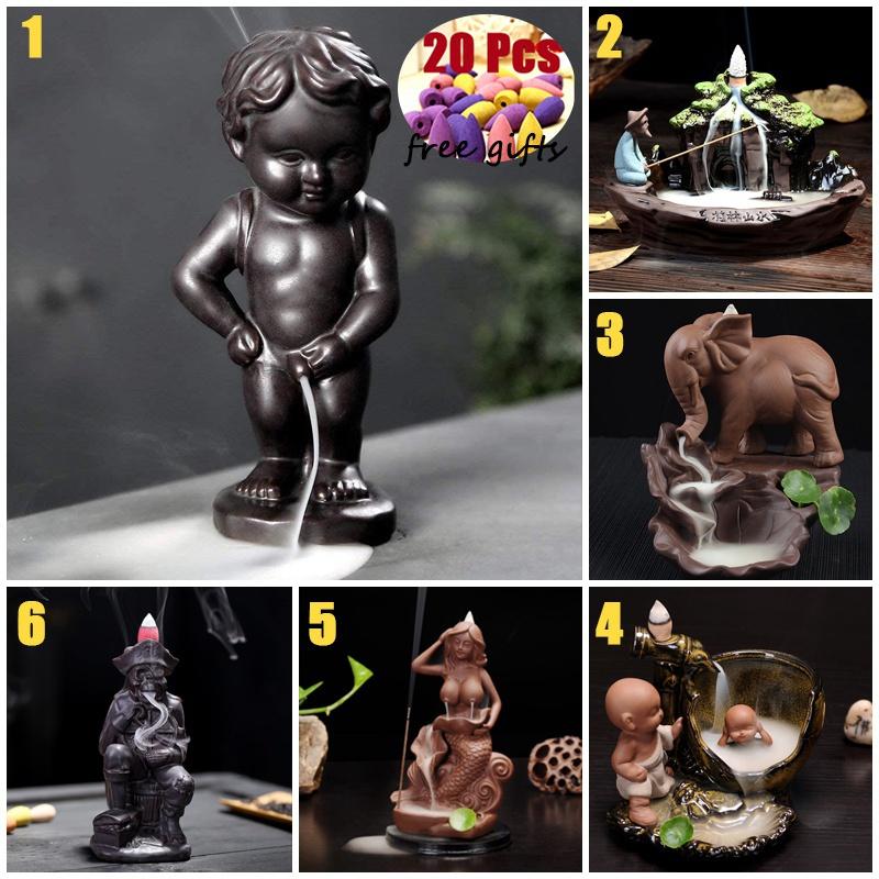 2020 Retro Buddhist Porcelain Incense Holder Backflow Incense Burner Home Fragrance Artwork w/ 20 Incense Cones