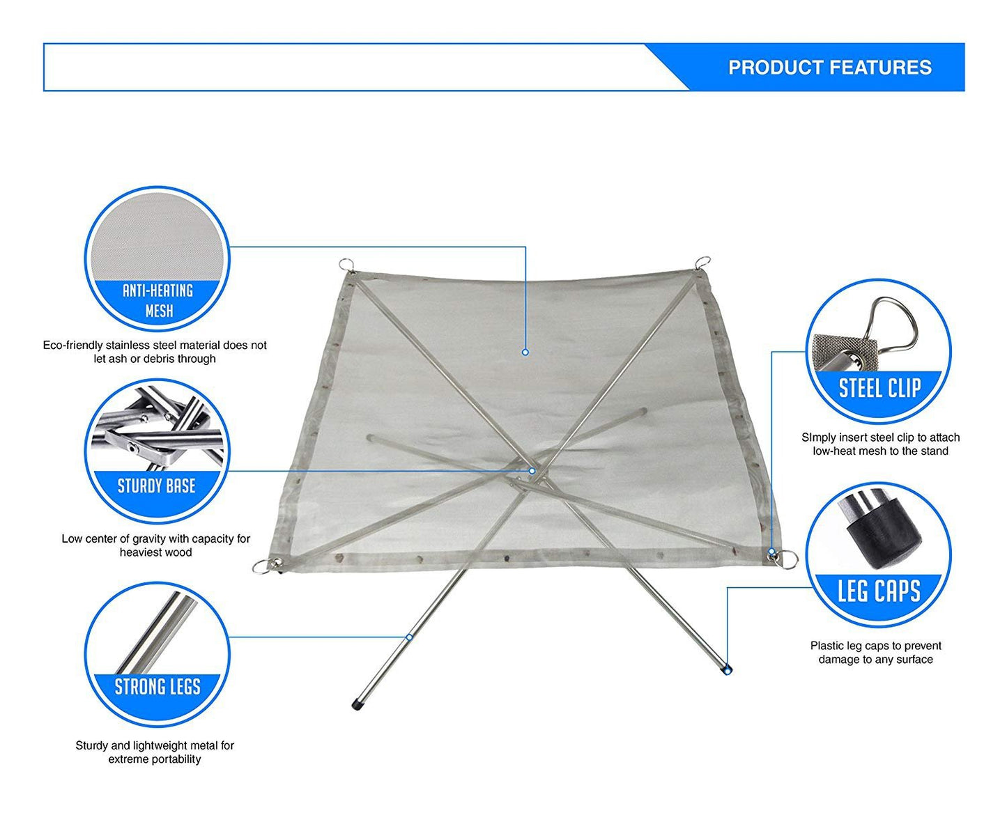 Portable Stainless Steel Mesh Outdoor Camping Fire Pit Wood holder and Rack Fire Ring with a Free Carry Bag