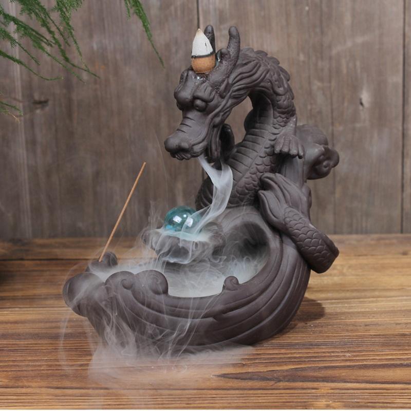 Incense Holder Dragon Backflow Incense , Chinese traditional Handmade Ceramic Home Decor handmade gifts Can help sleep