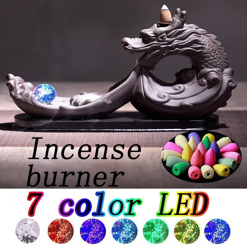 New Retro Buddhist Porcelain Incense Holder Backflow Incense Burner Home Fragrance Artwork w/ 20 Incense Cones