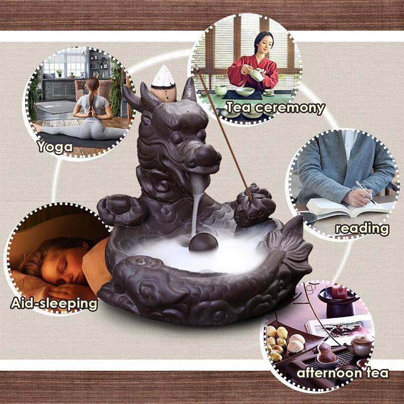 Cute little Ceramic dragon Backflow Incense , Chinese traditional Handmade Ceramic Home Decor handmade gifts Can help sleep