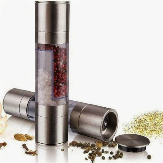 2 in 1 Salt & Pepper Grinder -Stainless Steel Manual Dual Combo Black Pepper and Rock Salt Grinders with Adjustable Ceramic Inner Core for Kitchen, Party, Barbecue