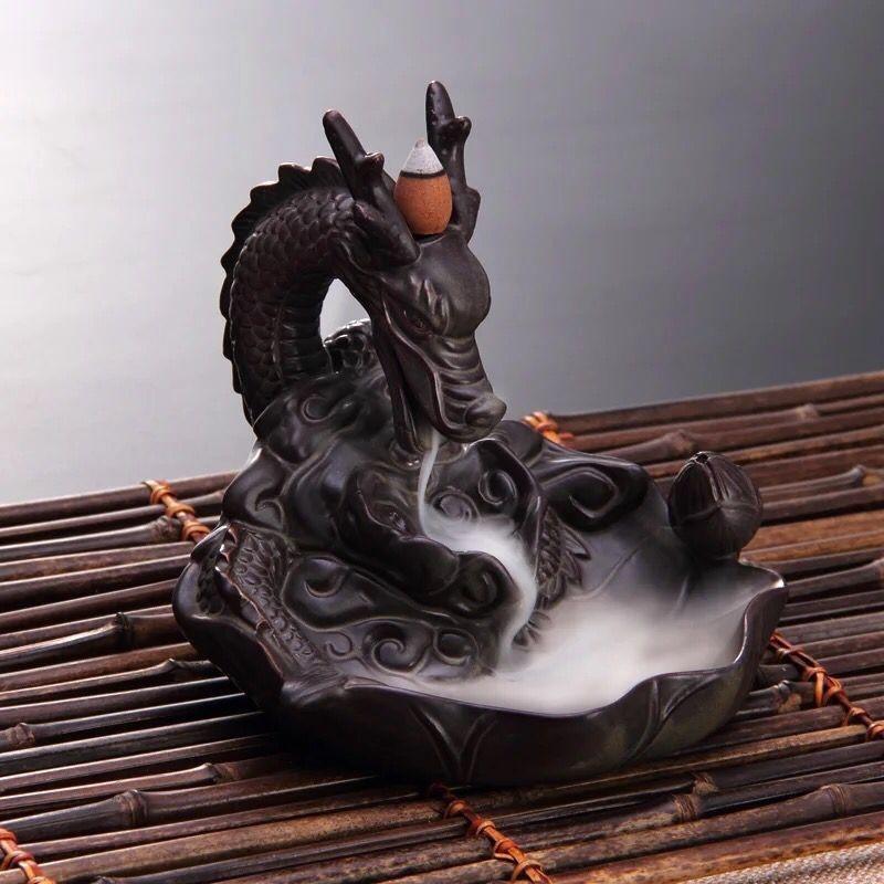 Retro Buddhist Porcelain Incense Holder Backflow Incense Burner Home Fragrance Artwork w/ 20 Incense Cones