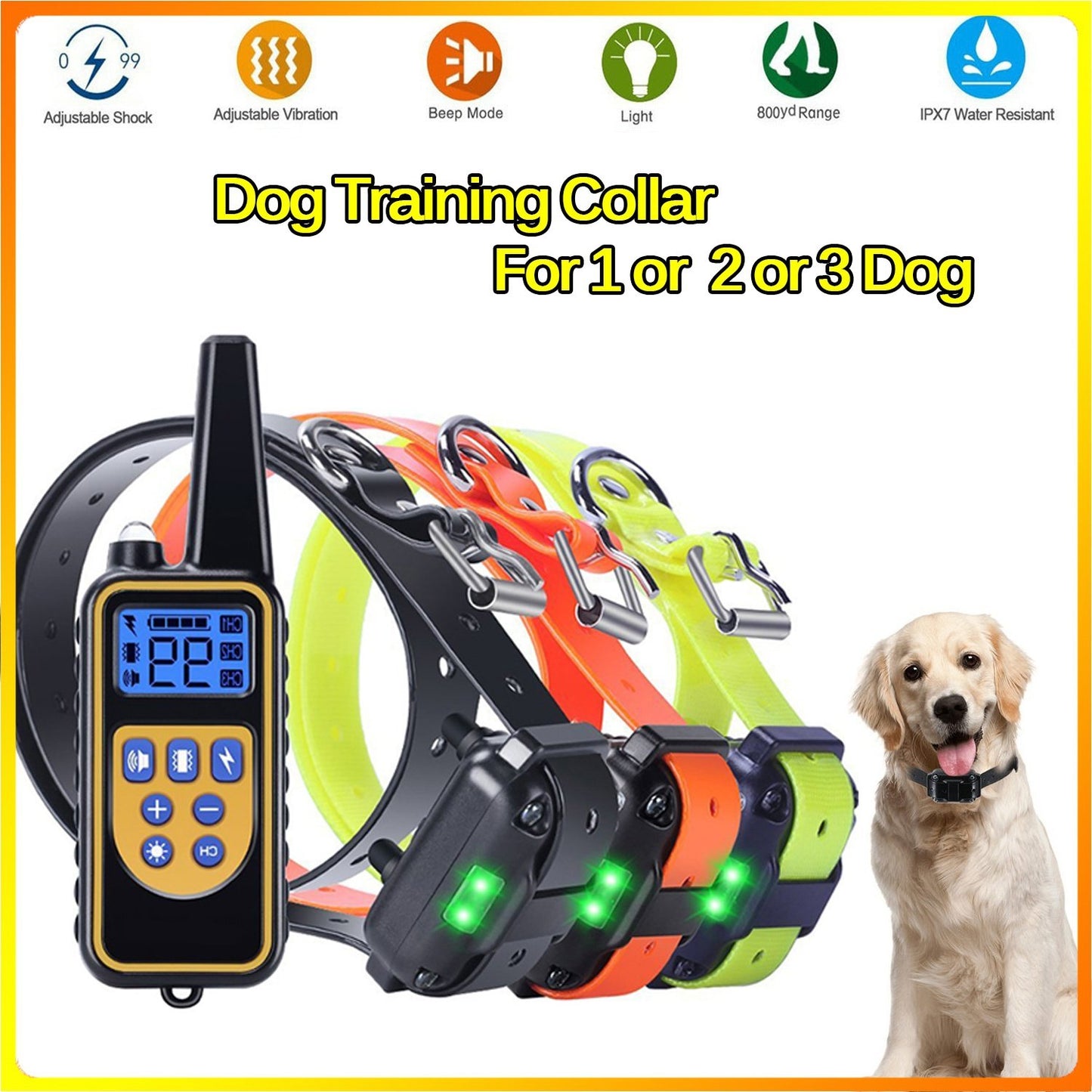 2021 New Remote Dog Training Collar Rechargeable and Rainproof 800M LCD Electric Pet Dog Shock Collar with Beep Vibration and Shock Electronic Collar belt for 2 Dogs Trainer (2PCS Receiver)