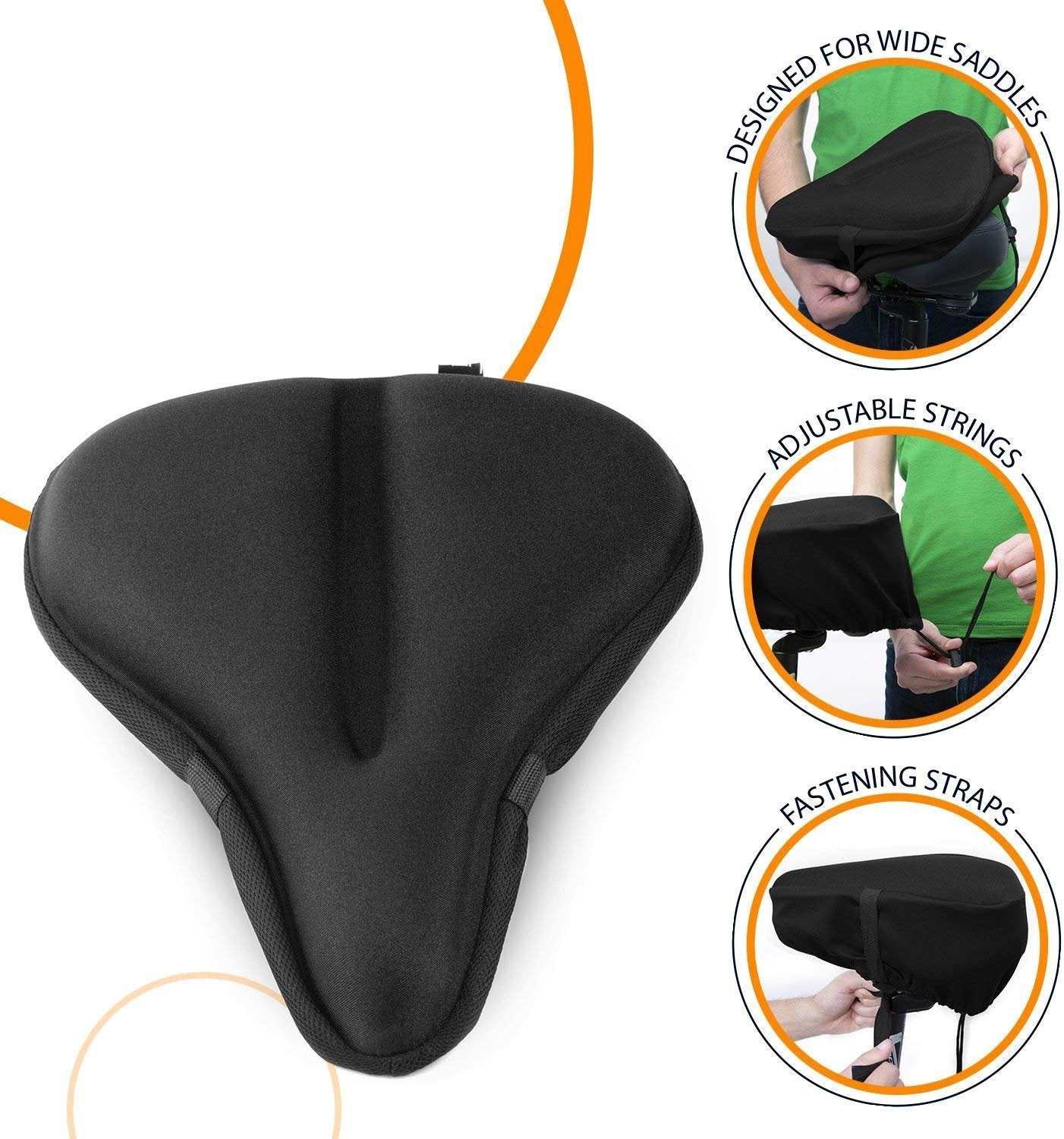 Exercise Bike Seat Cover - Large Wide Foam & Gel Padded Bicycle Saddle Cushion for Women Men Everyone, Bicycle Seat Cover for Exercise Bike Spin Bike Cruiser Bike Indoor Cycling