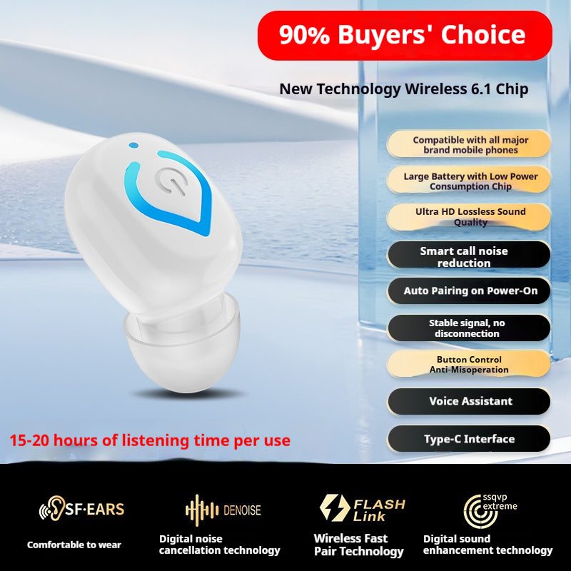 V08 Single Ear Bluetooth-compatible 6.1 Earbud 20H Wireless Mini Sports Business In-ear Headphone