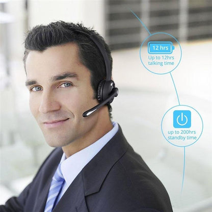 Upgraded Professional Bluetooth Headset BTH-068 Wireless Headphone Black Headband UP To 12 Hours Hands Free For Drivers (Color: Black) [<lun>]