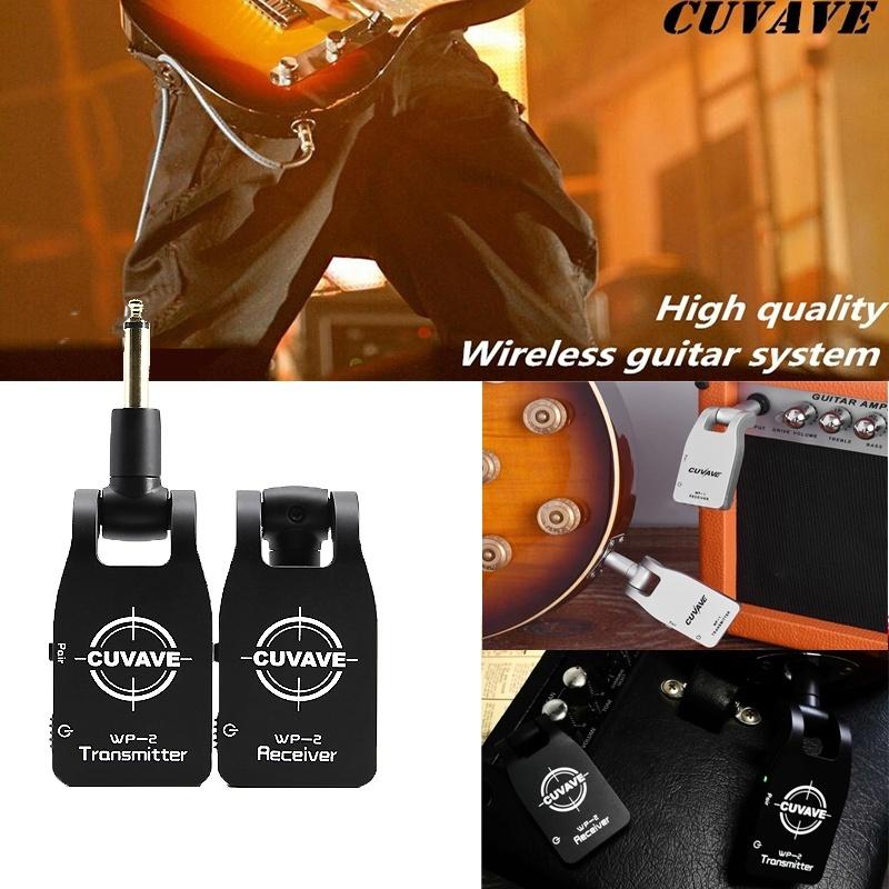 Guitar System Transmitter &amp; Receiver 2.4G Wireless Built-in Rechargeable Lithium Battery 30M Transmission Range for Electric Guitar Bass (Silver/Black)