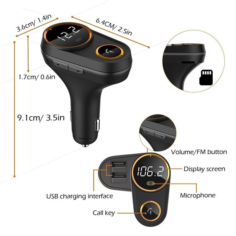 Bluetooth FM Transmitter Car Mp3 Player Wireless In-car Audio Radio Adapter Charger Wireless Dual USB Port Handsfree Call
