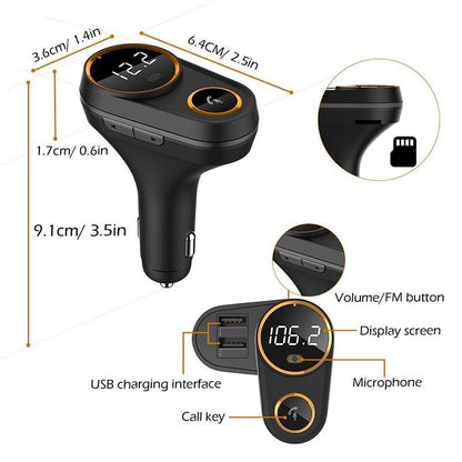 Bluetooth FM Transmitter Car Mp3 Player Wireless In-car Audio Radio Adapter Charger Wireless Dual USB Port Handsfree Call