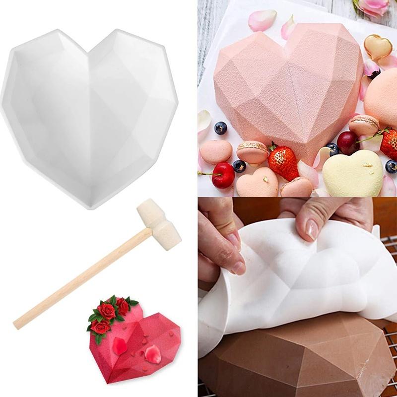 2021 New 3D Diamond Love Heart Shape Silicone Cake Mold Non-stick Silicone Baking Mold Sponge Chiffon Mousse Dessert Molds for Birthday Valentine's Day