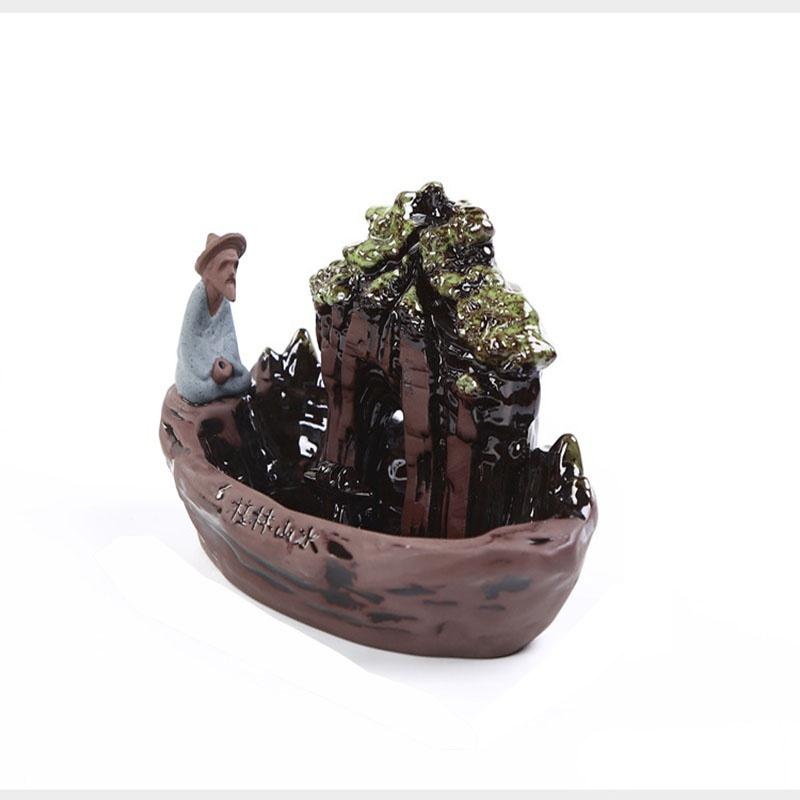 Backflow Incense Burner, Chinese traditional  Handmade Beautiful Scene Ceramic Home Decor  handmade gifts +  20 Backflow incense cones [<lun>]