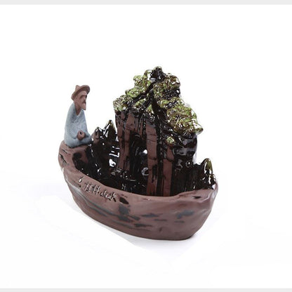 Backflow Incense Burner, Chinese traditional  Handmade Beautiful Scene Ceramic Home Decor  handmade gifts +  20 Backflow incense cones [<lun>]