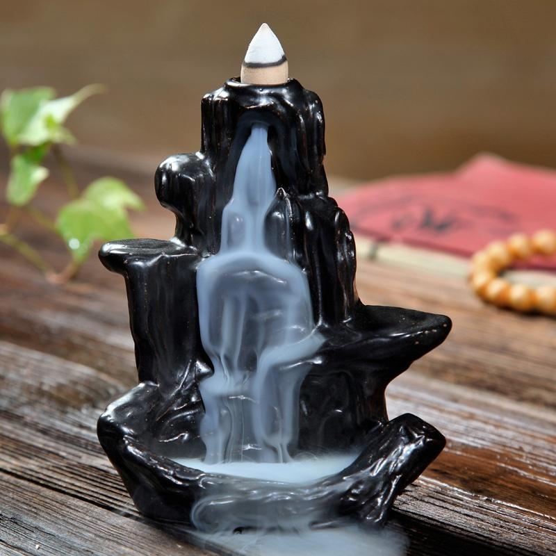 Handmade Ceramic Backflow Incense Holder Waterfall Incense Burner, Aromatherapy Ornament Home Decor Meditation Yoga [<lun>]