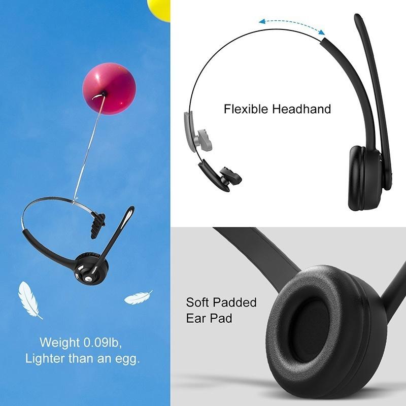 Upgraded Professional Bluetooth Headset Wireless Headphone Black Headband UP To 12 Hours Hands Free For Drivers (Color: Black)