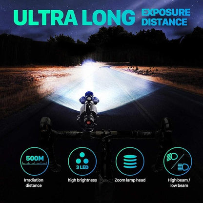 4-Modes Multifunction USB Rechargeable Bike Light Set Powerful Lumens Bicycle Light Road Bike Headlight