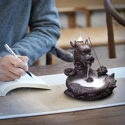 Cute little Ceramic dragon  Backflow Incense , Chinese traditional  Handmade Ceramic Home Decor  handmade gifts Can help sleep +  20 Backflow incense cones [<lun>]