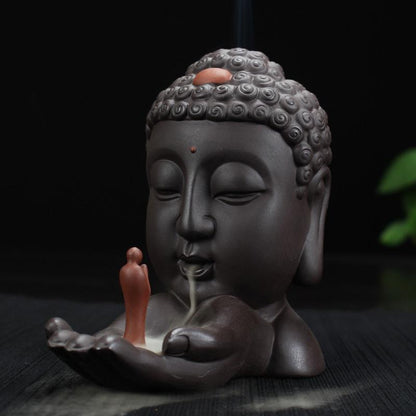 Ceramic Waterfall Backflow Incense Burner Incenser Holder Home Decor Aromatherapy Ornament+ 20 Cone Incense Free (Brown Black) [<lun>]