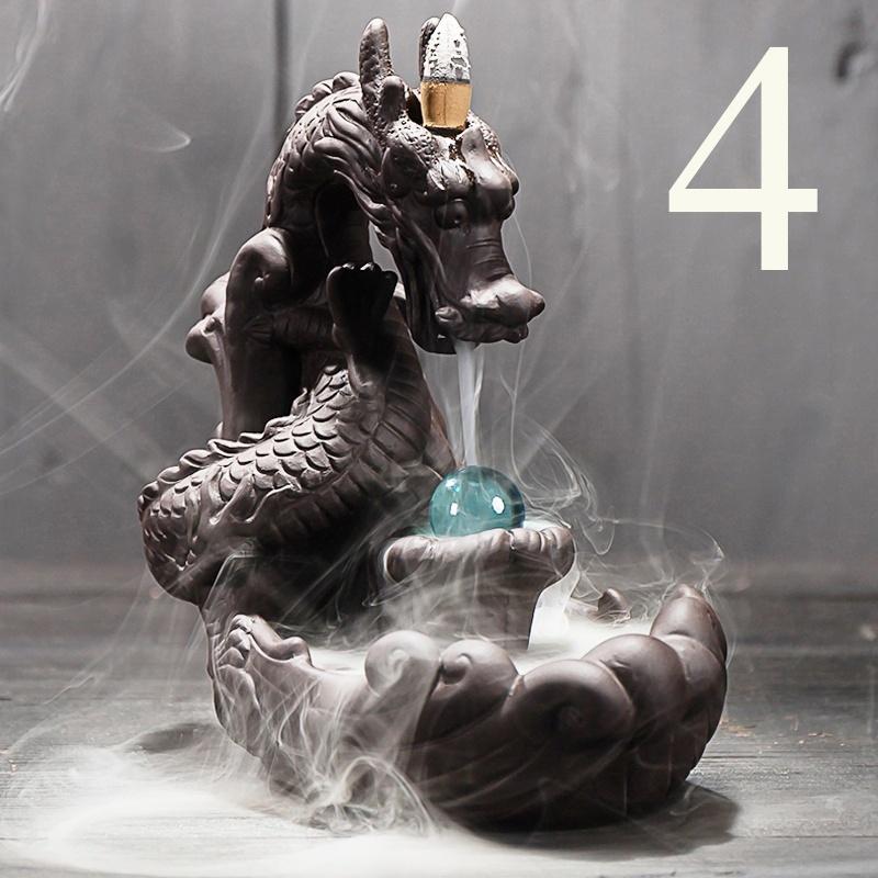 With 60 Backflow incense cones Retro Handmade Porcelain Ceramic Backflow Incense Burner Buddhist Decoration Home Aromatherapy