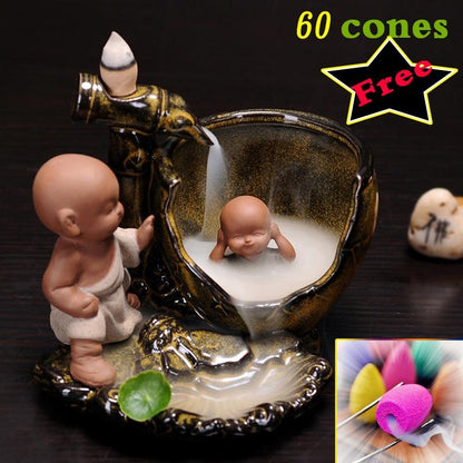 New Ceramic Porcelain Sima Guang Breaking the Vat Backflow Incense Burner Censer Little Monk Sandalwood Agilawood Aroma Furnace IT