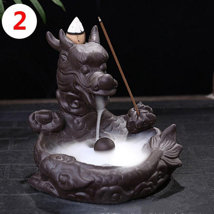 Ceramic sculpture reflux waterfall incense burner, can be used for home decoration meditation yoga gift [<lun>]