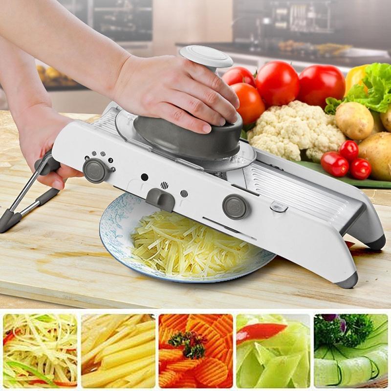 Mandoline Food Slicer, Stainless Steel Adjustable Vegetable Cutter Manual Kitchen Vegetable Shredder Julienne Chopper for Potato French Fries Fruits Vegetable Salad White [<lun>]