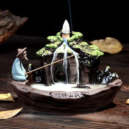 Handmade Ceramic Backflow Incense Holder Waterfall Incense Burner, Aromatherapy Ornament Home Decor Meditation Yoga +  20 Backflow Incense Cones [<lun>]