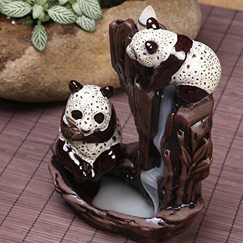 Chinese Panda Ceramic Round Handmade  Backflow Incense Holder  Burner, Aromatherapy Ornament Home Decor Meditation Yoga [<lun>]