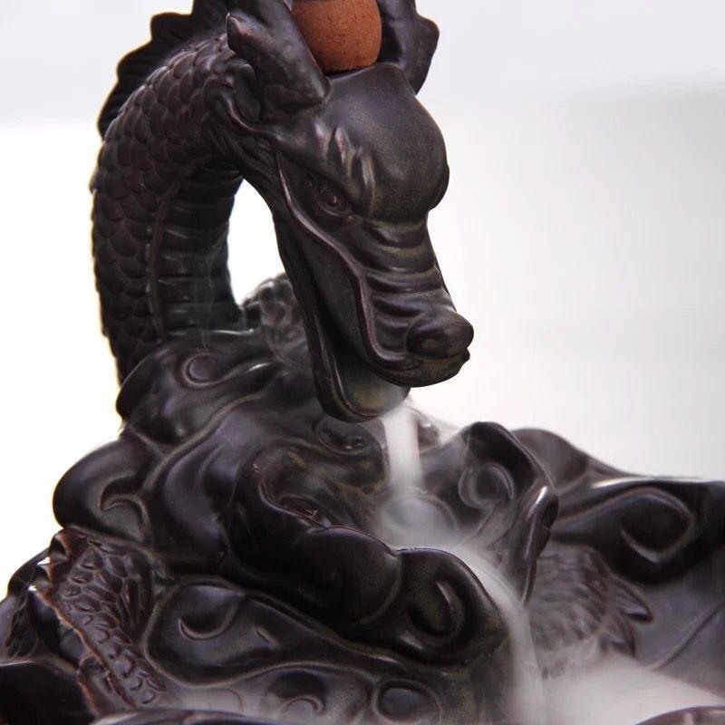 Dragon Incense Waterfall Handmade Backflow Incense Ceremic Incense Holder Aromatherapy Ornament Home Decor + 20 Backflow incense cones [<lun>]