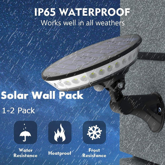 Solar Wall Pack，360° Intelligent Rotatable Weatherproof Solar Powered Wall Light Wireless Motion Sensor Security Light for Outdoor Garden Patio