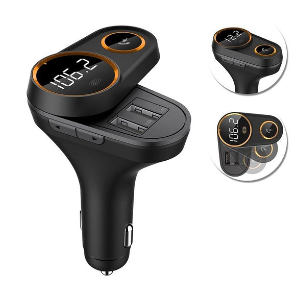 Bluetooth Car FM Transmitter,Wireless Radio Adapter Car Kit Music Control,Hands-Free Calling 1.44" Display with 2 USB Car Charge Port Built-in Mic Smart Mp3 Player TF Card Input/Output