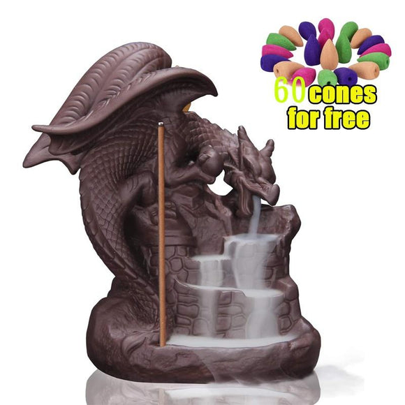 2020 Ceramic Dragon Incense Burner for Smoke Backflow Like Water Streaming Down Art Craft Incense Cone Furnace Home Decor