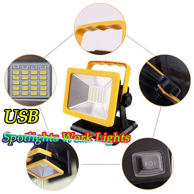 2021 New 15W Spotlights Work Lights (60W Equivalent) Outdoor Camping Lights, Waterproof LED Flood Lights, Stand Industrial Working Light, Rechargeable Lithium Batteries 4 (With USB Ports and Special SOS Modes)