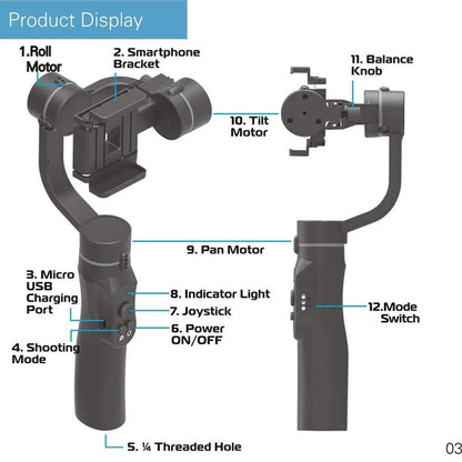 H4 Handheld Gimbal Stabilizer, 3-Axis Motorized Stabilizer with Sport Inception Mode Face Object Tracking, Universal 360 Degree Handheld Anti-shaking Outdoor Live Broadcast Phone Gimbal Stabilizer Stabilizer for Vlog Youtuber Live Video Record
