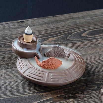 Chinese Characteristic style Ceramic Sculpture  Backflow Waterfall Smoke Incense Burner,Home Decor Meditation Yoga [<lun>]