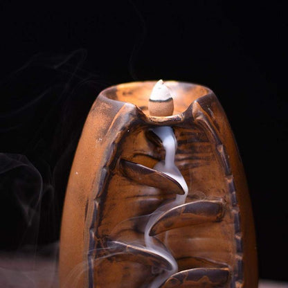 Ceramic sculpture reflux waterfall incense burner, can be used for home decoration meditation yoga gift [<lun>]