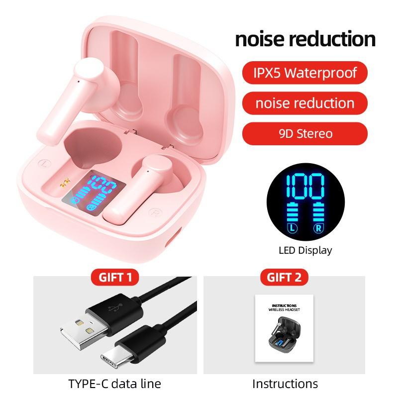 TWS HiFi Bluetooth 5.0 Wireless Earphone TWS LED Touch Sports Earphone Noise Cancelling Earphone In Ear Bluetooth Earbuds With Charging Box [<lun>]