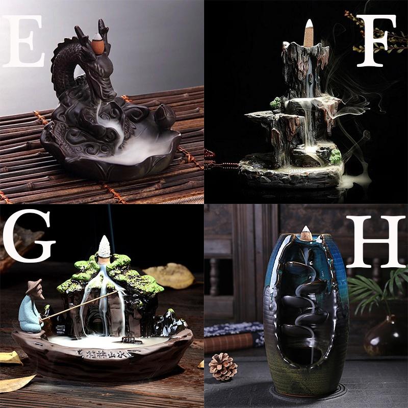 Exquisite Retro Handmade Ceramic Backflow Incense Burner Home Decor Incense Holder Buddhist Crafts +20 Incense Cones