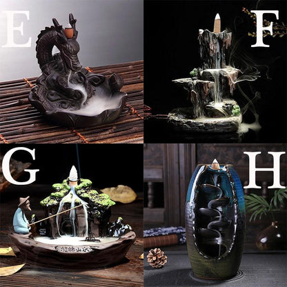 Exquisite Retro Handmade Ceramic Backflow Incense Burner Home Decor Incense Holder Buddhist Crafts +20 Incense Cones