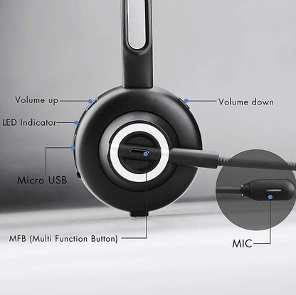Trucker Bluetooth Headset with Charging Dock,On-Ear Office Wireless Headset with Noise Cancelling Microphone for Call Center,Mobile Phones, Laptop,Skype,VoIP,Truck Drivers,Supports Music