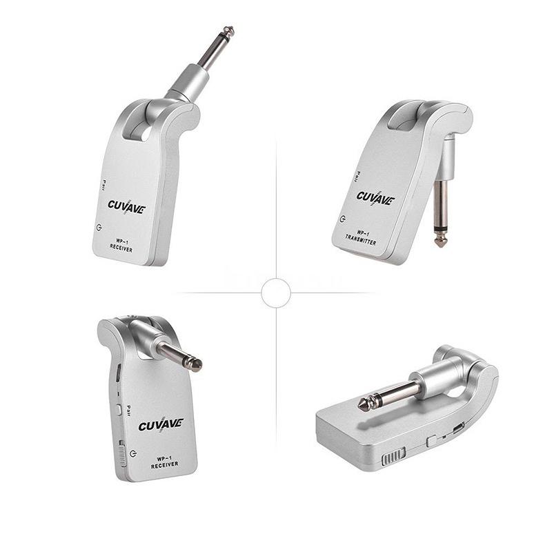Muslady Guitar System Transmitter &amp; Receiver 2.4G Wireless Built-in Rechargeable Lithium Battery 30M/50M Transmission Range for Electric Guitar Bass (Silver)