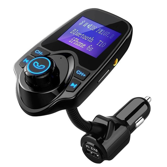 Bluetooth Car FM Transmitter,Audio/Radio Adapter Receiver, Wireless Hands Free Car Kit, W 1.44 Inch Display,Mp3 Player with Car Charger, Hands-free Calling