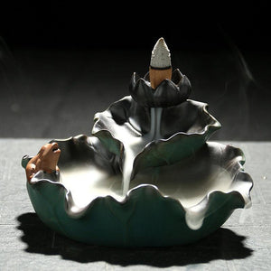 Characteristic Chinese style Handmade Ceramic Backflow Incense Holder Waterfall Incense Burner, Aromatherapy Ornament Home Decor Meditation Yoga +  20 Backflow Incense Cones [&lt;lun&gt;]