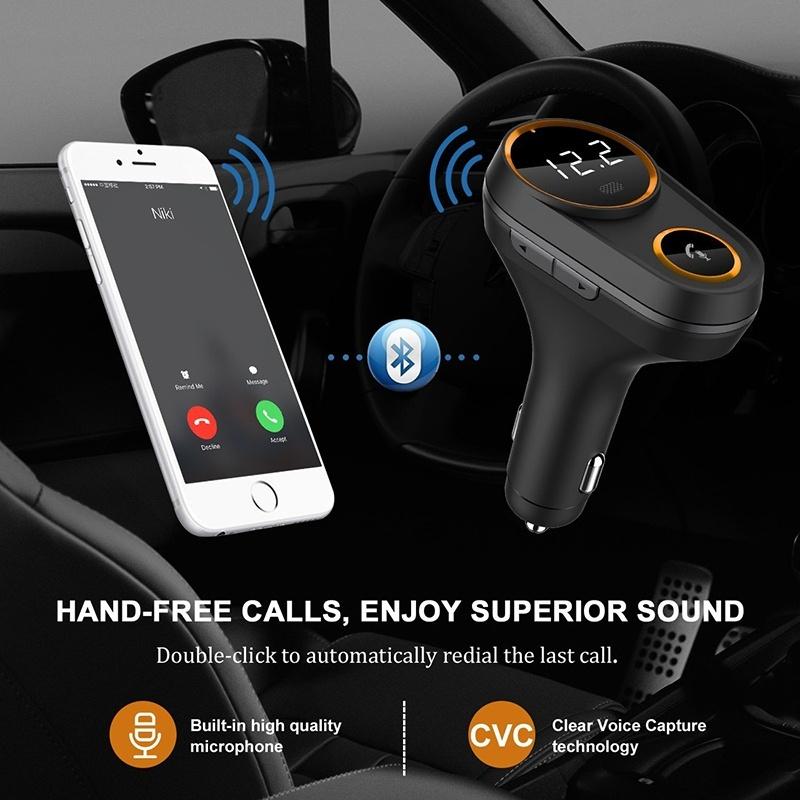 Bluetooth FM Transmitter Car Mp3 Player Wireless In-car Audio Radio Adapter Charger Wireless Dual USB Port Handsfree Call