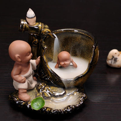 New Ceramic Porcelain Sima Guang Breaking the Vat Backflow Incense Burner Censer Little Monk Sandalwood Agilawood Aroma Furnace IT