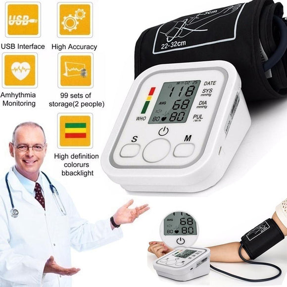 Home Health Care Digital Lcd Upper Arm Blood Pressure Monitor Heart Beat Meter Machine Tonometer for Measuring Blood Pressure Automatic Sphygmomanometer