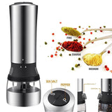 2 IN 1 Electric Gravity Pepper Grinder &amp; Salt Mill with Adjustable Coarseness,  Battery Powered Automatic Pepper Mill Grinder,One Hand Opetated,Brushed Stainless Steel Pepper Shaker with Ceramic Blades