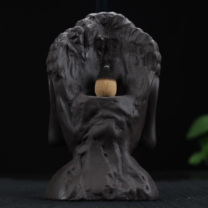 Ceramic Waterfall Backflow Incense Burner Incenser Holder Home Decor Aromatherapy Ornament+ 20 Cone Incense Free (Brown Black) [<lun>]