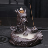 Exquisite Retro dragon Porcelain Ceramic Backflow Incense Burner Holder Buddhist Censer Decoration w/ 20 pcs Incense Cones